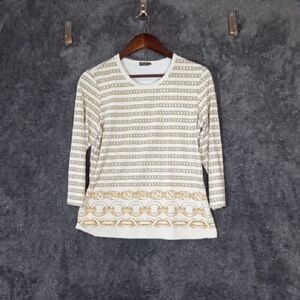 J. McLaughlin Gold Chain Pattern Long Sleeve Top Catalina Cloth Equestrian Large